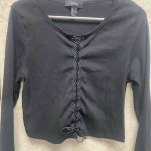 Forever 21 Black Long Sleeve Crop Blouse